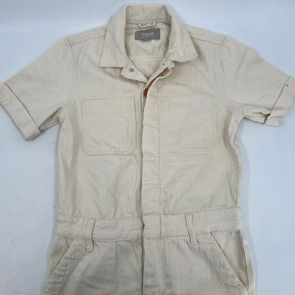 Everlane Cream Denim Short Sleeve Jumpsuit | Size 00 - Picture 4 of 8